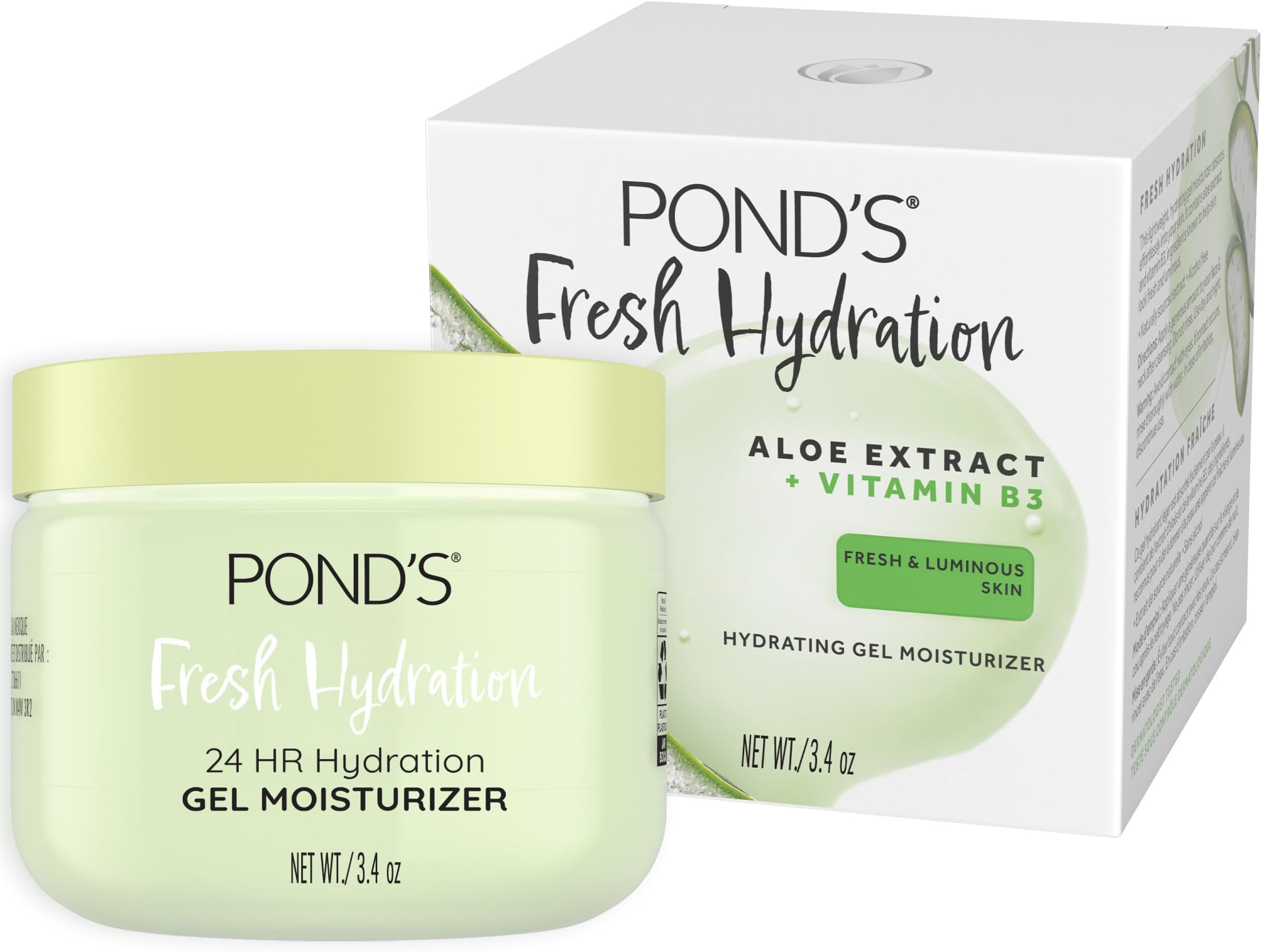 Aloe Extract & Vitamin B3 Gel Face Moisturizer For Fresh and Luminous Skin, 3.4 oz