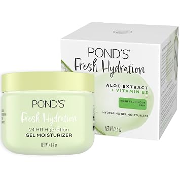 PONDS Fresh Hydration Gel Moisturizer, 24HR Hydrating Face Moisturizer with Aloe Vera Extract, Vitamin E & B3 Niacinamide, Alcohol-Free, Oil-Free, Dermatologist Tested, 3.4 oz