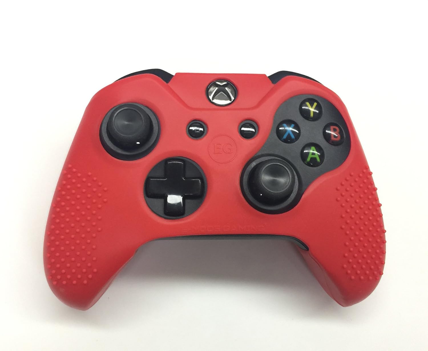 Antislip STUDDED Skin Set for Xbox One (& One S) Silicone Skin Cover with matching set of 8 AceShot Analog Thumbgrips (Red) by E-MODS GAMING