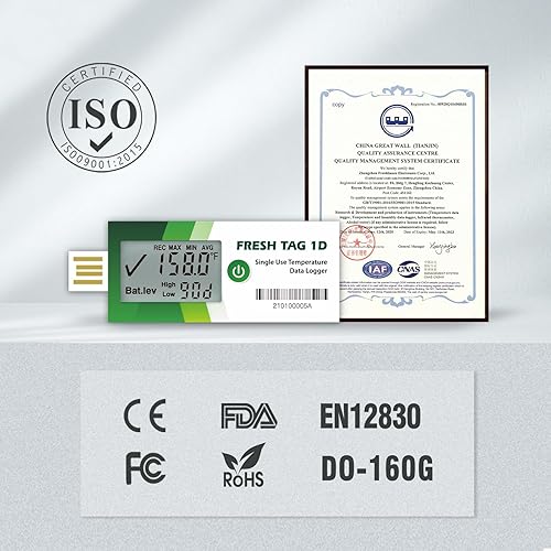 Miniatura 9 de Freshliance - Registrador de datos de temperatura con pantalla LCD, grabadora de temperatura USB de un solo uso con 30000 puntos, informe automático