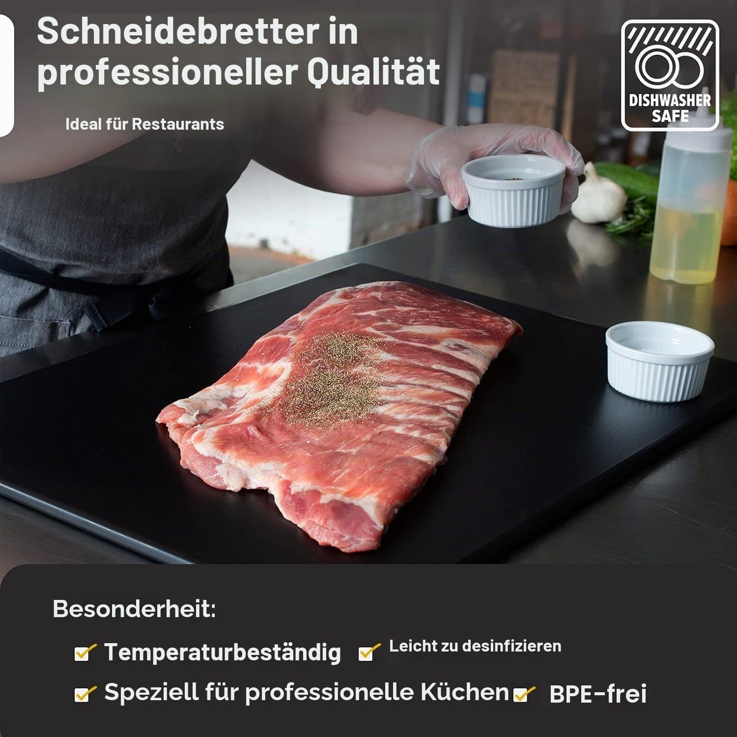 Thirteen Chefs Schneidebrett - Kunststoff-Küchenbrett in Schwarz, 24 x 18 x 0.5 inch – 61 x 46 x 1 cm Groß - Spülmaschinenfest und Hygienisch – Küchenutensilien