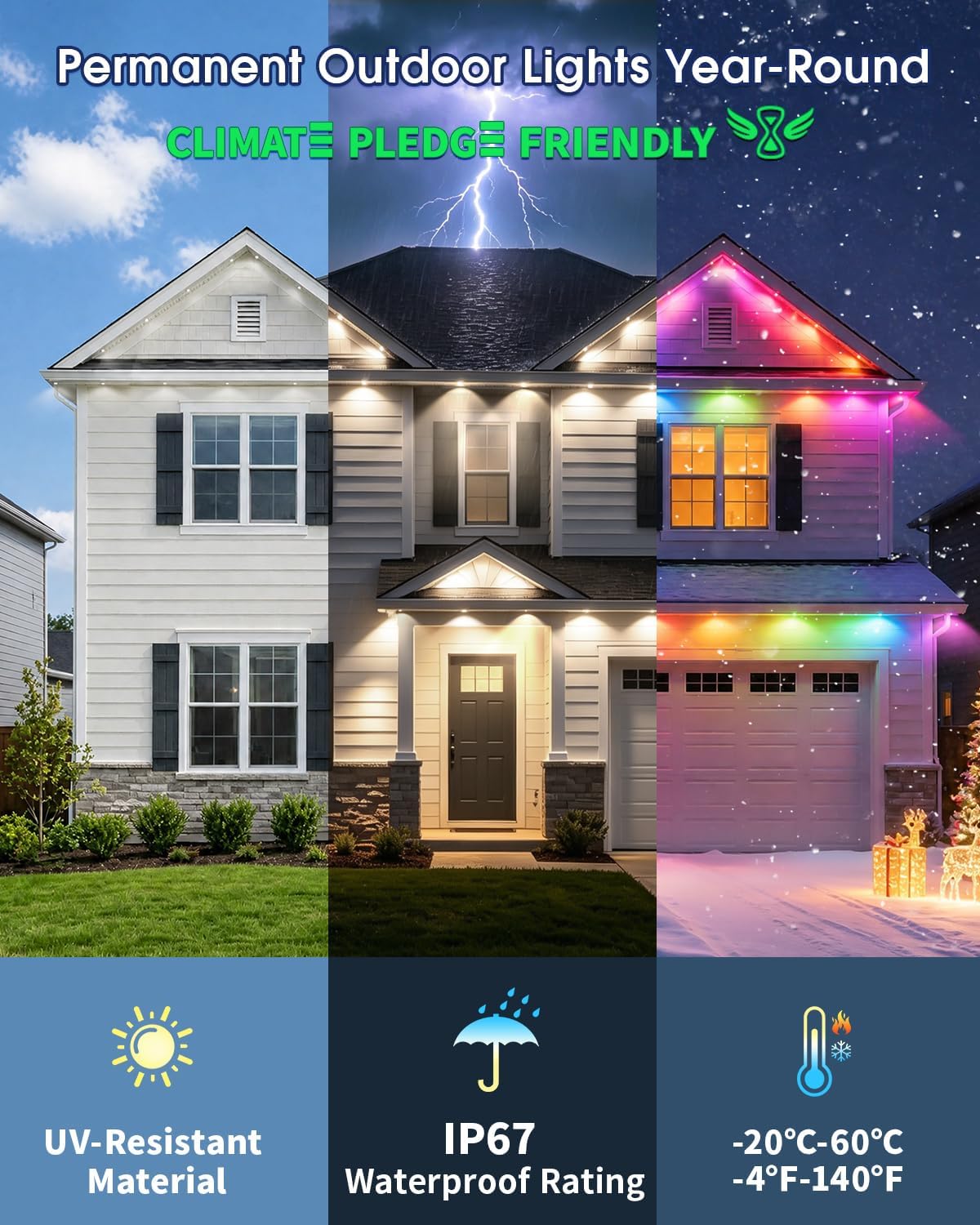yAyusi Permanent Outdoor Lights for House, 200FT RGB+IC Halloween Lights image 3