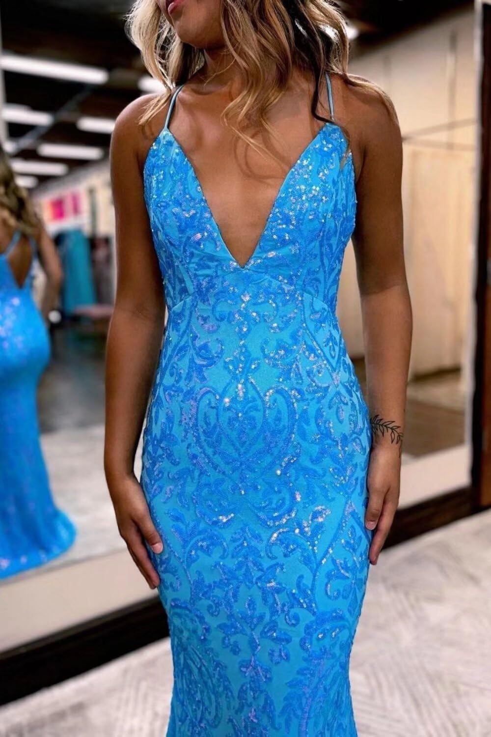 Sequin Prom Dresses 2025 Sparkly Spaghetti Straps Mermaid V Neck Long Formal Evening Party Gowns
