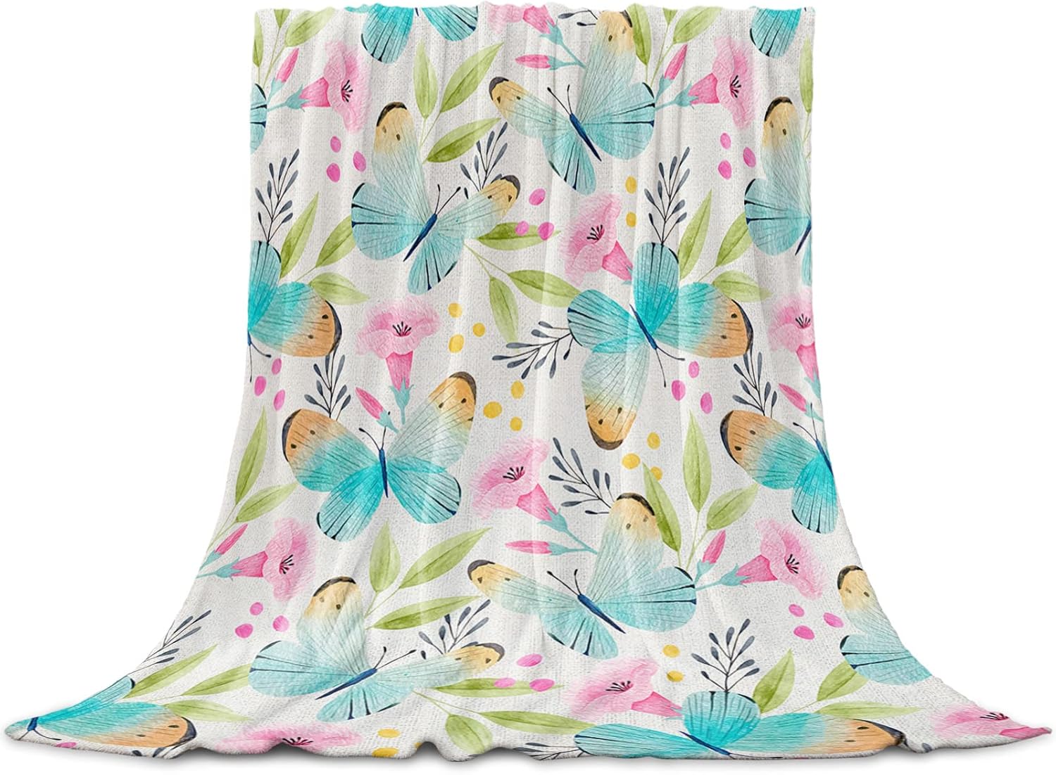 Spring Butterfly Floral Throw Blankets Gifts, Soft Flannel