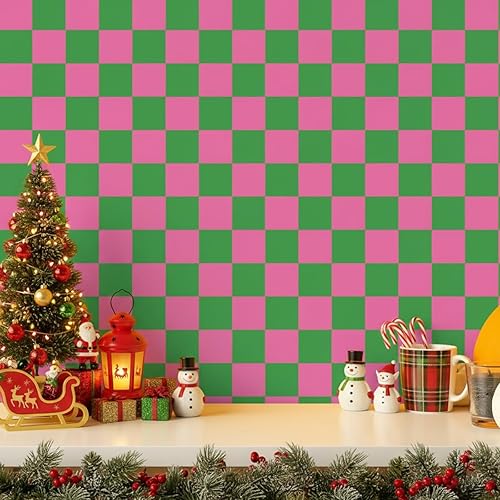 Miniatura 20 de Papel tapiz de cuadros verdes para despegar y pegar, papel de contacto retro a cuadros de los años 70, papel de contacto geométrico impermeable,