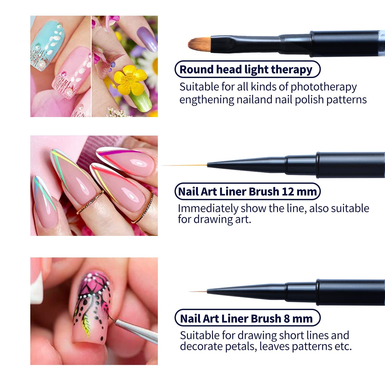 N/A Pennello per unghie acrilico nero opaco Pennello per pittura per nail art Pennello per gel UV Smalto per unghie in cristallo acrilico con strass WolFums