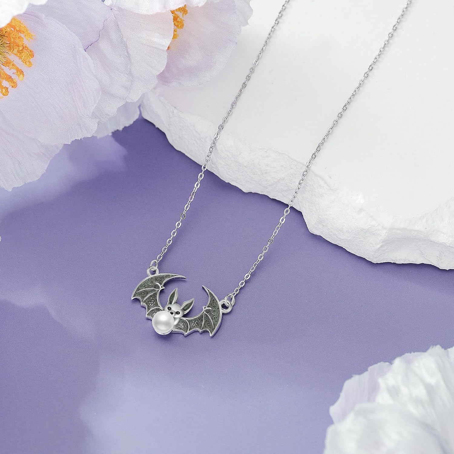 MONGAS Goth Necklace Sterling Silver Lotus/Ghost/Bat Necklace Halloween Gothic Jewelry for Women - Image 5