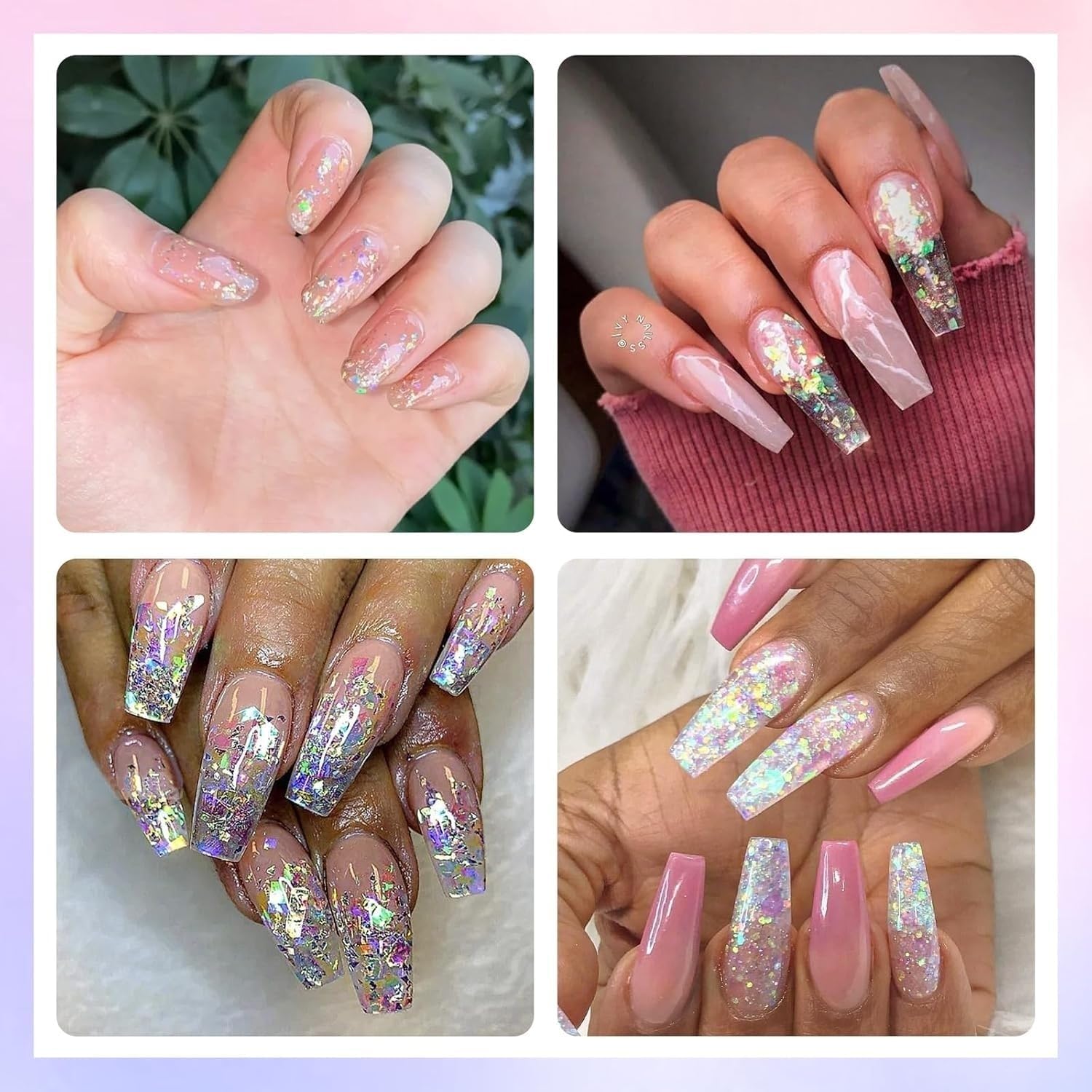 Iridescent Glitter Nail Sequins 12 Colors Ice Slag Chunky Glitter Flakes Holographic Irregular Mermaid Nail Glitter Transparent Laser Nail Decorations for Women Girls Nail Art Design - Image 6