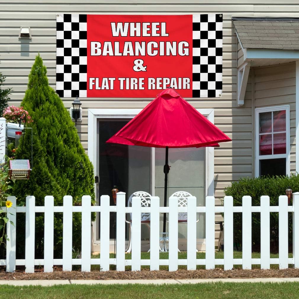 Vinyl Banner Multiple Sizes Wheel Balancing & Flat Tire Repair #1 Automotive Outdoor Weatherproof Industrial Yard Signs Red 4 Grommets 24x36Inches