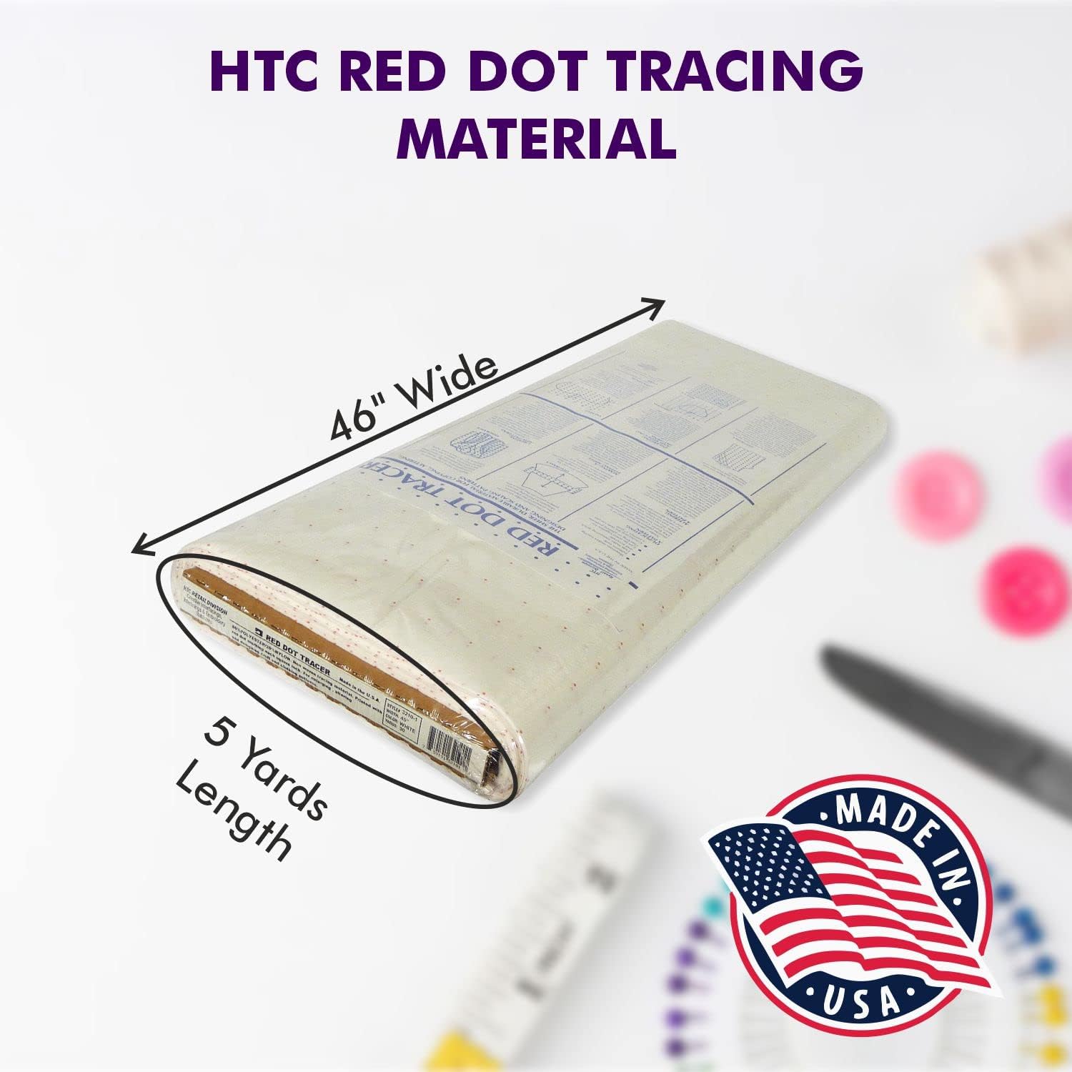 Red Dot Tracer HTC3210-1 – 46 Inches Wide, Non-Woven Precut Pattern Drafting Paper for Sewing, Copying, Altering, Designing & Scaling, 100% Polyester, in 5 Yard Package, Made in USA
