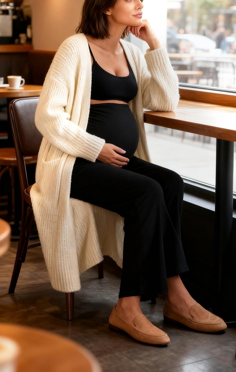 Sunzel Maternity Wide Leg Pants Over Belly Flowy Pregnancy Lounge Pants with Optional Pockets, Stretchy & Supportive - Image 3