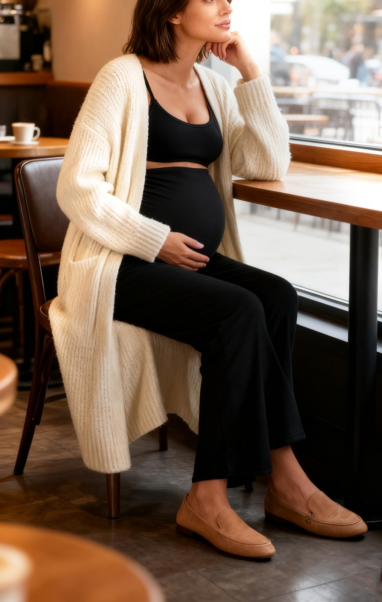 Sunzfly, pantaloni premaman a gamba larga sopra la pancia, pantaloni da yoga per gravidanza, con tasche opzionali, elastici e di supporto