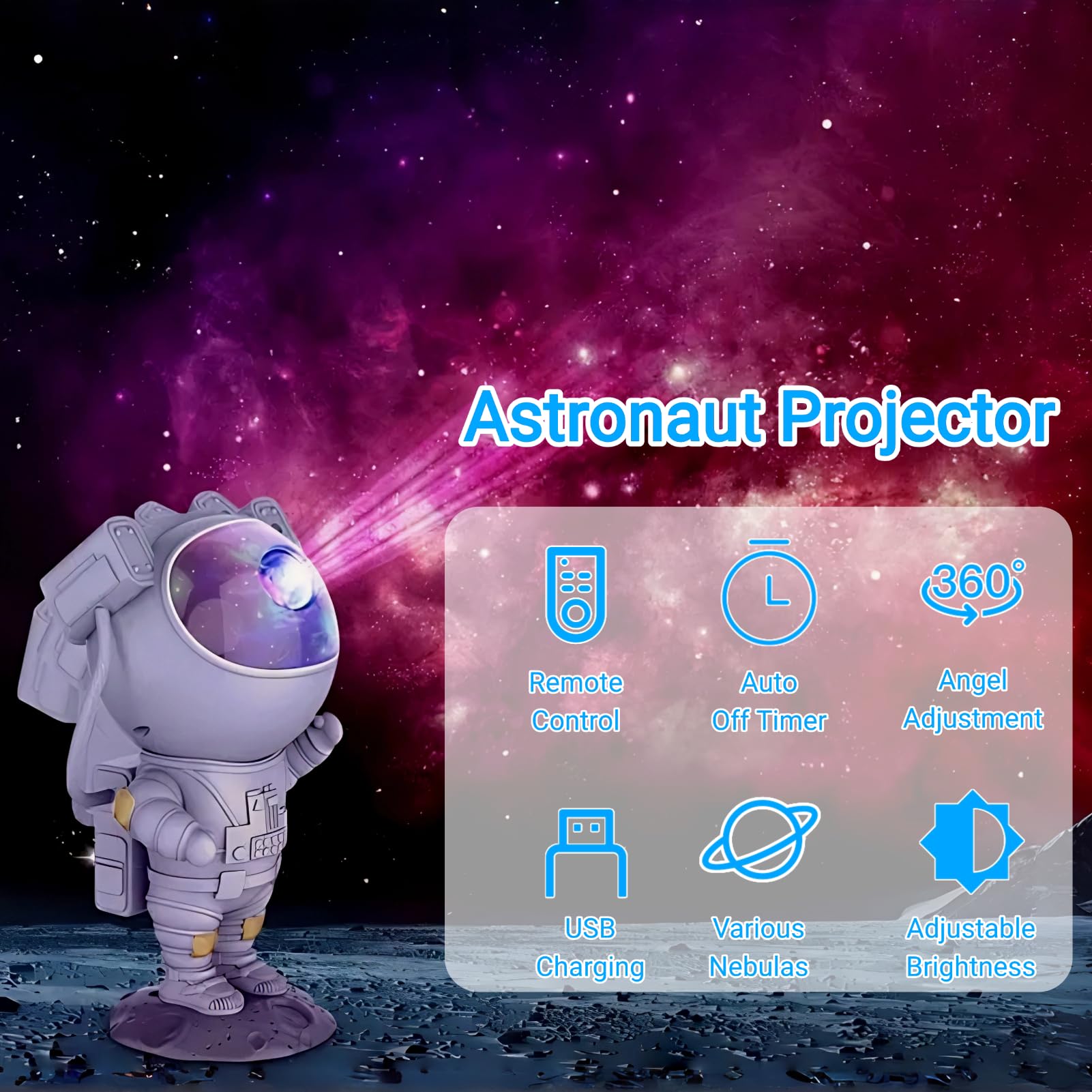 Cuifati Astronauten-Projektorlampe, LED-Umgebungsnachtlicht, unterstützt USB-Stromversorgung, tolles für Familien und Freunde