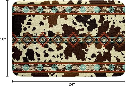 Miniatura 2 de KXO Alfombra de piel de vaca occidental, alfombra de baño marrón con estampado de vaca de las tierras altas, alfombra exótica azteca con diamantes