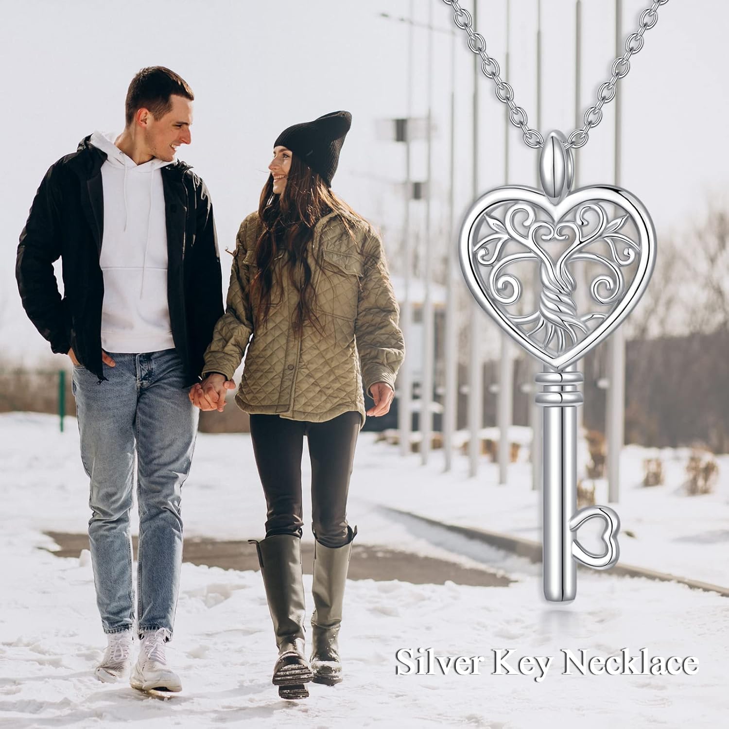 POPKIMI Christmas Gift Key Necklace Sterling Silver Tree of Life Pendant Necklace for Women Key Jewelry - Image 2