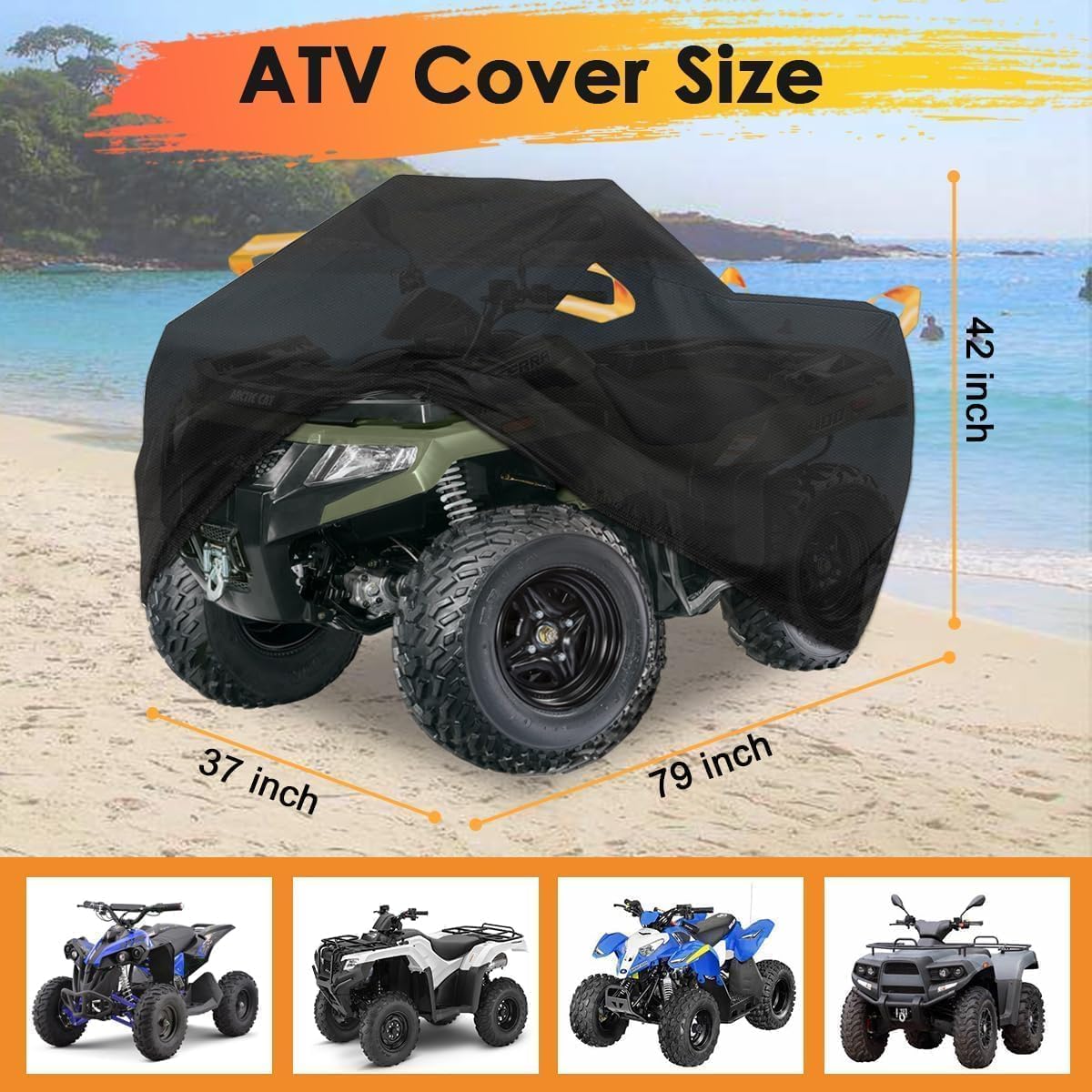 ATV Cover Waterproof Heavy Duty 210D 4 Wheeler Cover, All Weather Outdoor Protection Covers Suit for Polaris Kawasaki Suzuki Honda-XL
