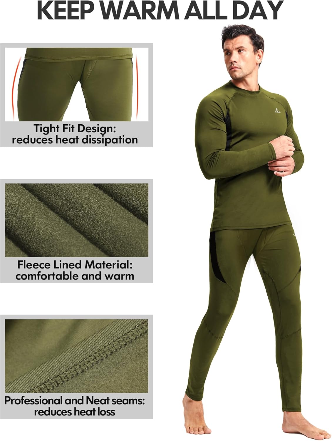 CL convallaria 2 Pack Mens Thermal Underwear Fleece Lined Long Johns Winter Base Layer Cold Weather Hunting Gear - Image 2