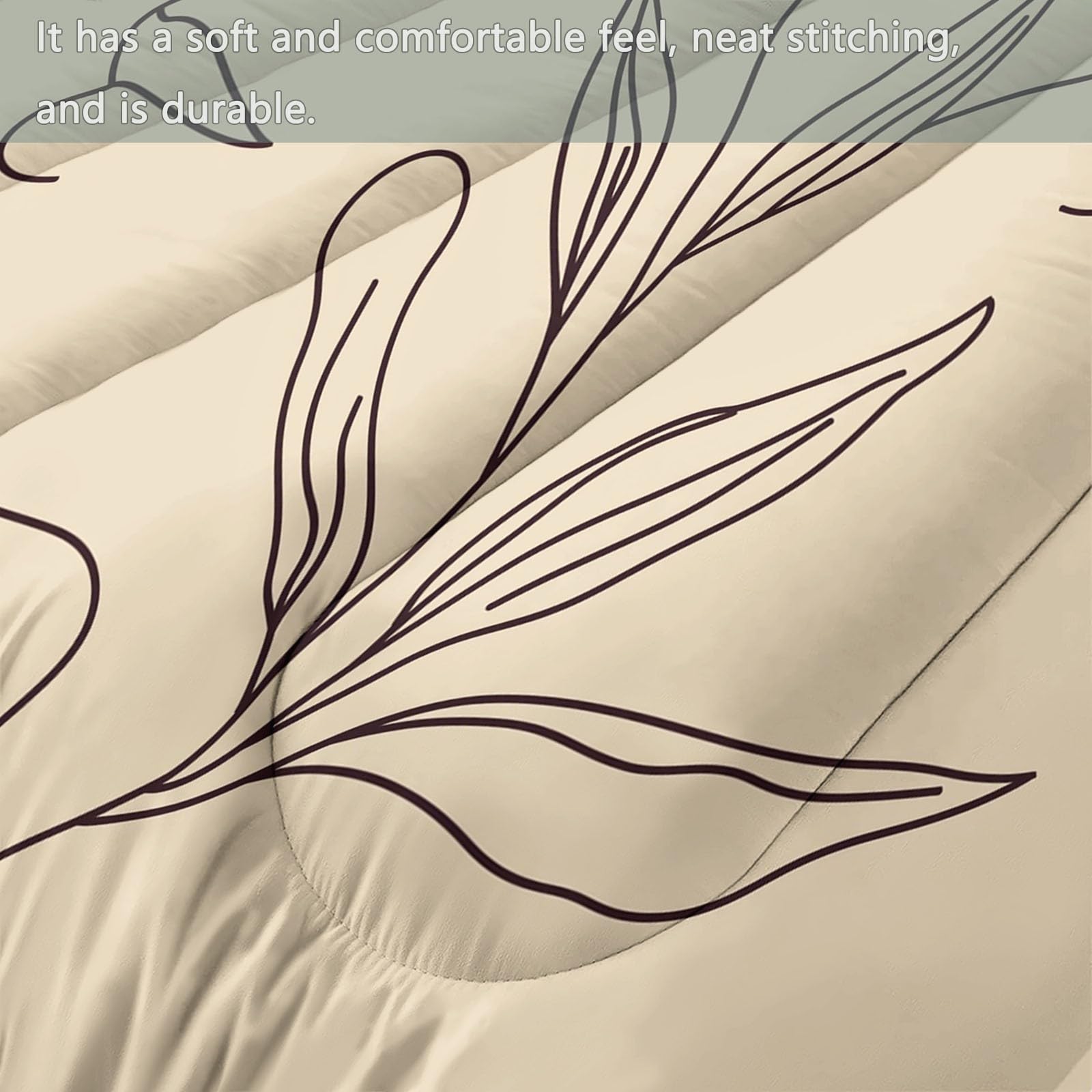 Bettdecke Ohne Bezug 220x240cm, Beige 4 Jahreszeiten Waschbare Bettdecken Minimalismus, Abstrakt Gesicht Pflanze Tagesdecke Warme Steppdecke - Weiche Wendebettwäsche mit 2 Kissenbezug