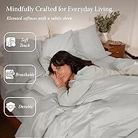 Vista 5 de Threadmill Juego de funda de edredón gris claro, tamaño Queen, funda de edredón transpirable, suave juego de funda de edredón de algodón de 3 piezas