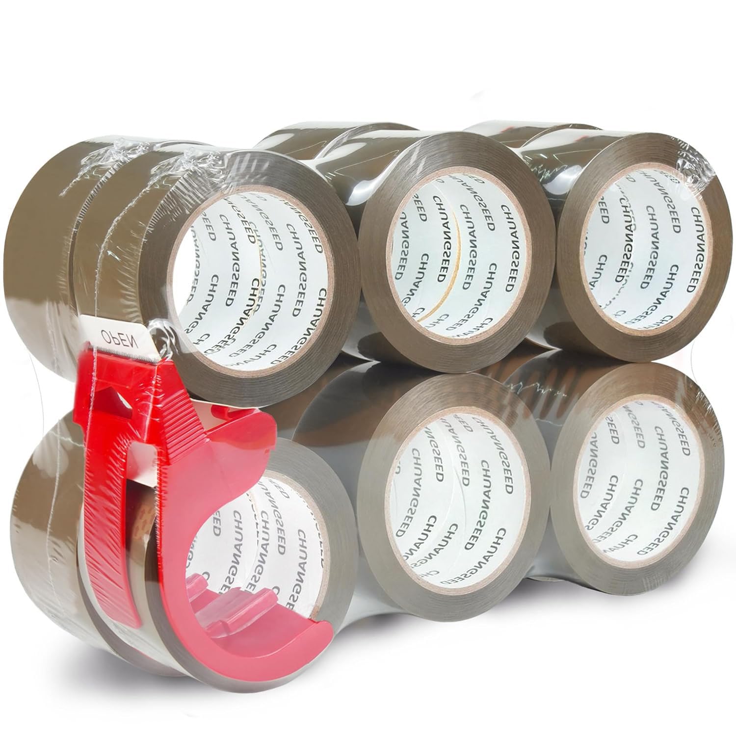 CHUANGSEED Brown 12 Rolls with Dispenser packing tape No Bubble Sticky Packing Tape,45mic x 48mm x 66m,Brown Packaging Tape for Moving, Parcels Sealing, Shipping — image 1