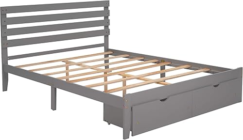 Miniatura 6 de Harper & Bright Designs Base de cama Queen con cabecero, cama tamaño Queen con cajones, marco de cama de plataforma Queen de madera con
