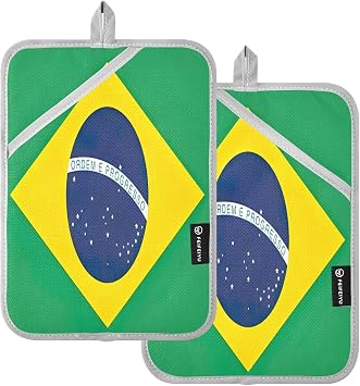 Pot Holders Set of 2, Brazil Flag Heat Resistant Kitchen Pot Holders Oven Pot Holders Decorative Coaster Potholder for Baking Daily Kitchen