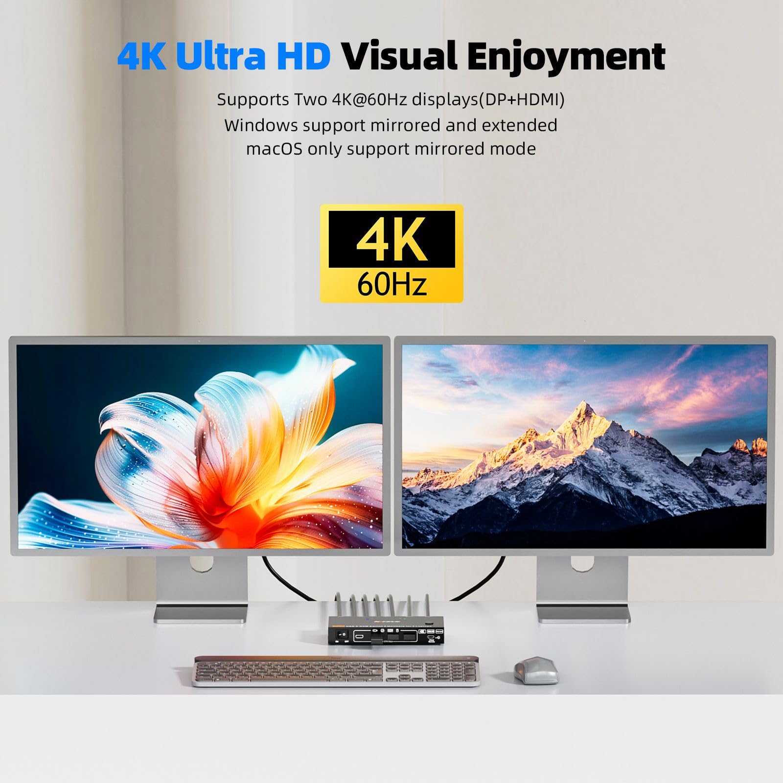 KCEVE Conmutador KVM USB C 2 monitores para 2 portátiles, MST, 100 W PD
