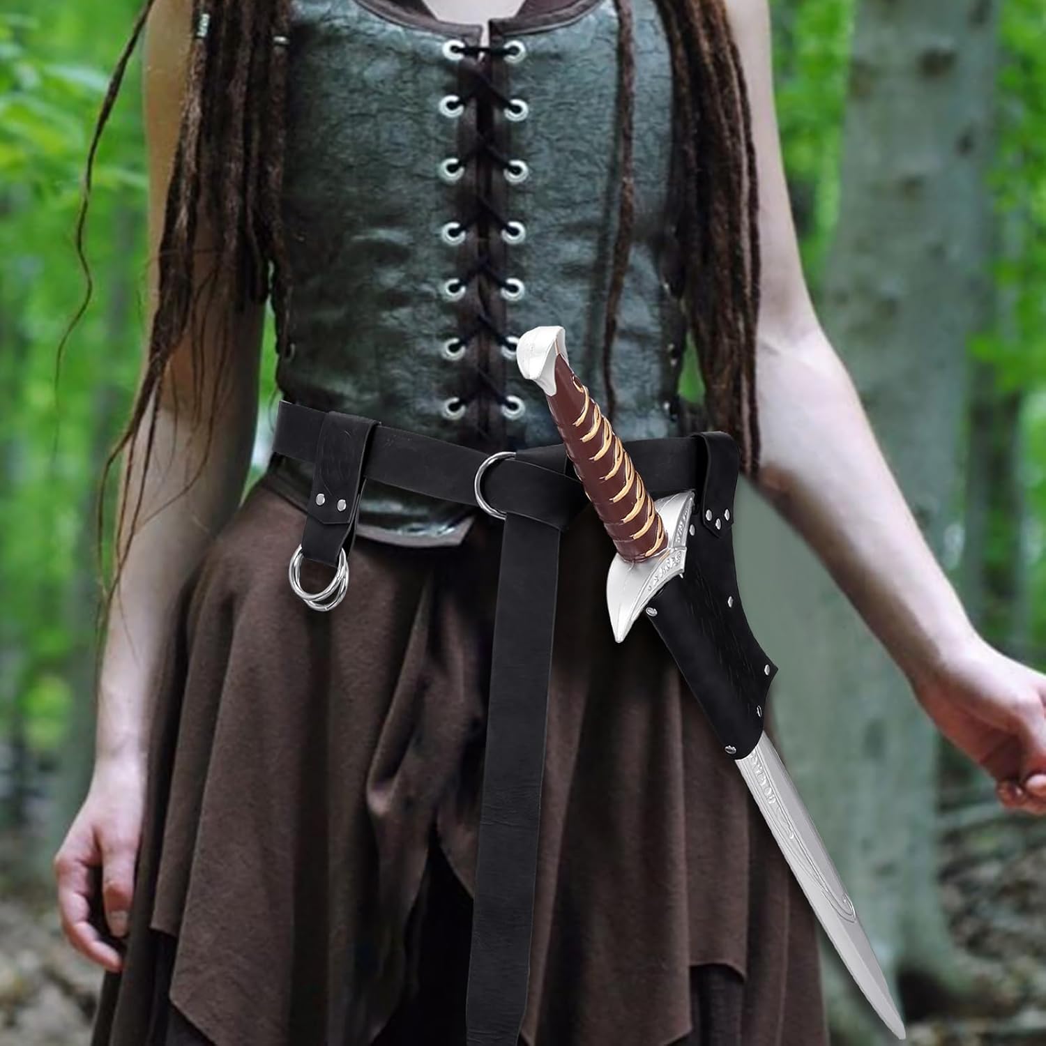 Ultrafun Renaissance Accessories Medieval Belt Skirt Hike Sword Frog Axe Holster for Halloween Knight Pirate Costume (Black) - Image 5