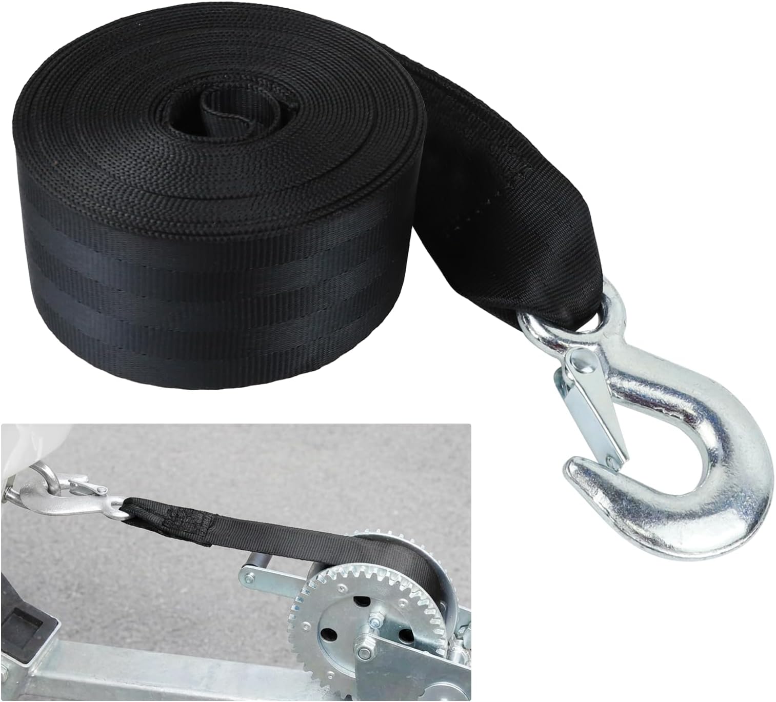 Boat Winch Strap with Hook, 2" × 26 Ft Heavy Duty Polyester Trailer Winch Strap, Vehicle Towing Straps for Boat, Trailer, ATV, Jet Ski, Kayak, Truck, Car, 10000 lbs Break Strength (26 Ft)