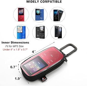 MP3 Player Case Storage Bag Compatible with Sony NWE394 MP3 Player, Carry Case Protective Bag MP3 Player Organizer with Clear Window (4'' x 1.9'' x 0.7'')