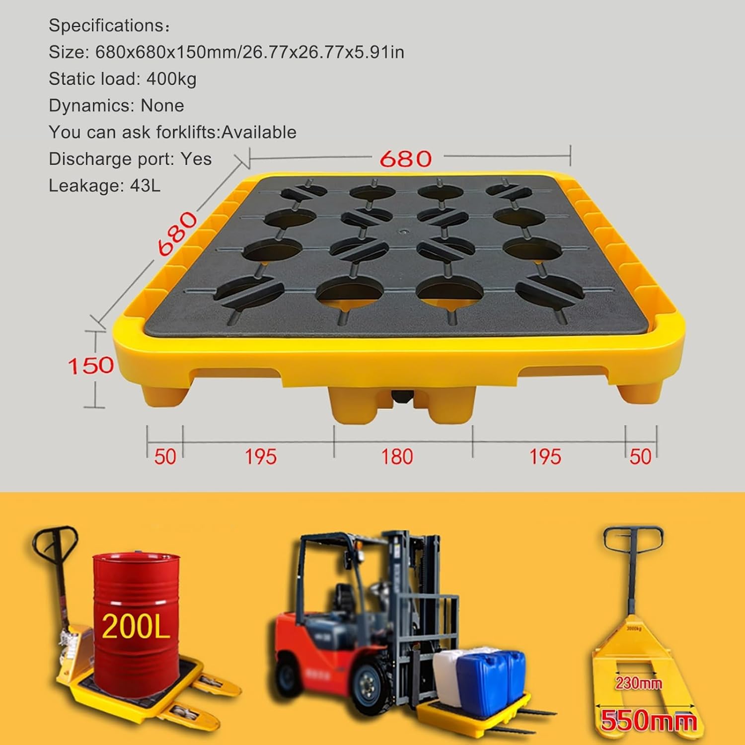 Leak-Proof Industrial Oil Drum Pallet - Stackable Containment Tray with High Load Capacity, Durable Grating for Safe Storage and Spill Prevention in Industrial Settings