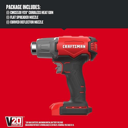 Miniatura 2 de CRAFTSMAN Pistola de calor inalámbrica V20, hasta 950 grados, pistola de calor portátil, solo herramienta (CMCE530B)