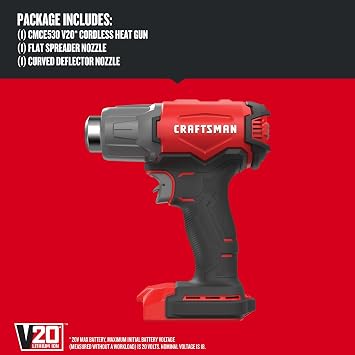 CRAFTSMAN V20 Cordless Heat Gun, Up to 950 Degrees, Portable Heat Gun, Tool Only (CMCE530B)