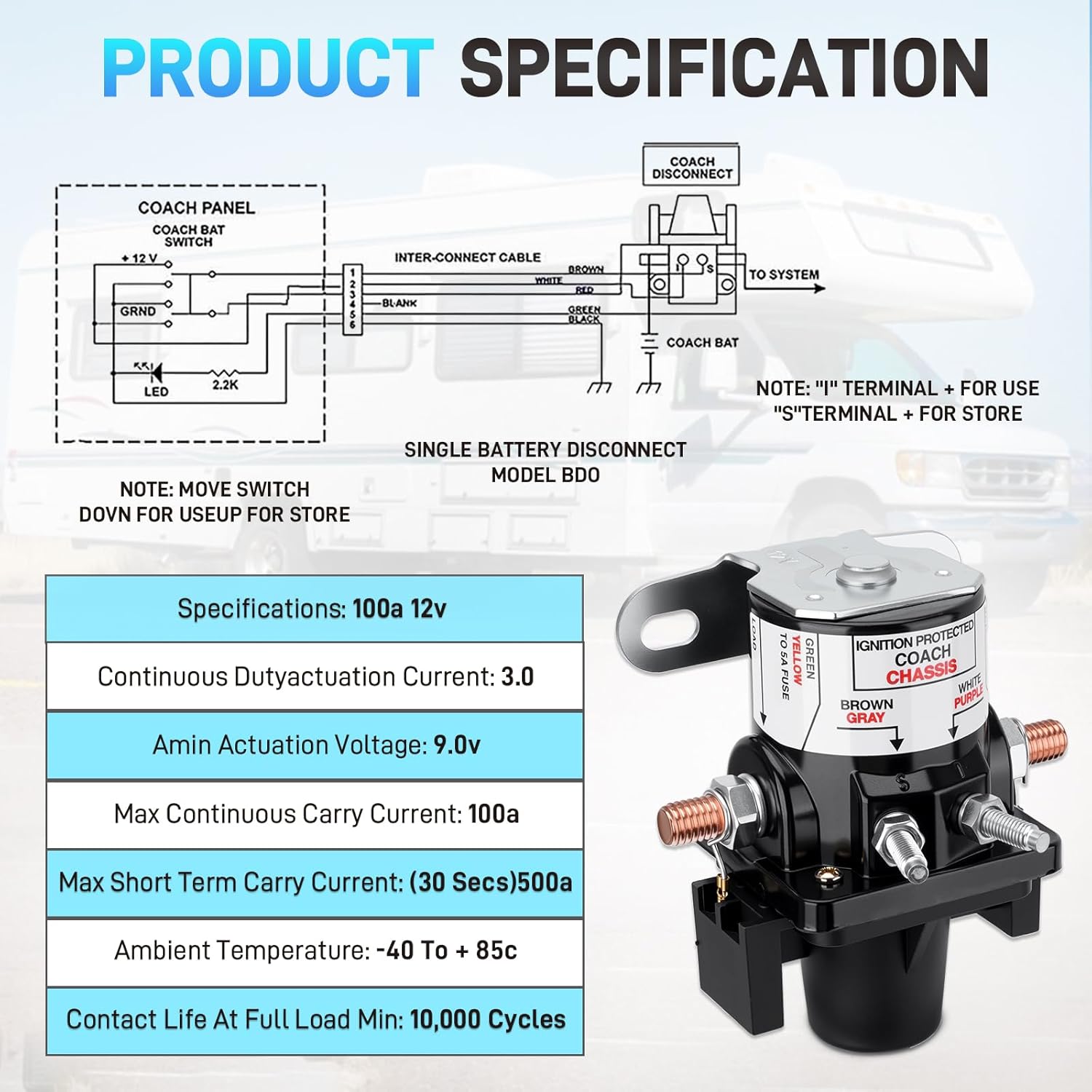 Upgrade 0100055000 Battery Disconnect Relay Compatible with Intellitec 01-00055-000 RV Battery Disconnect Relay Switch, 12V Latching Solenoid for RV & Automotive Applications
