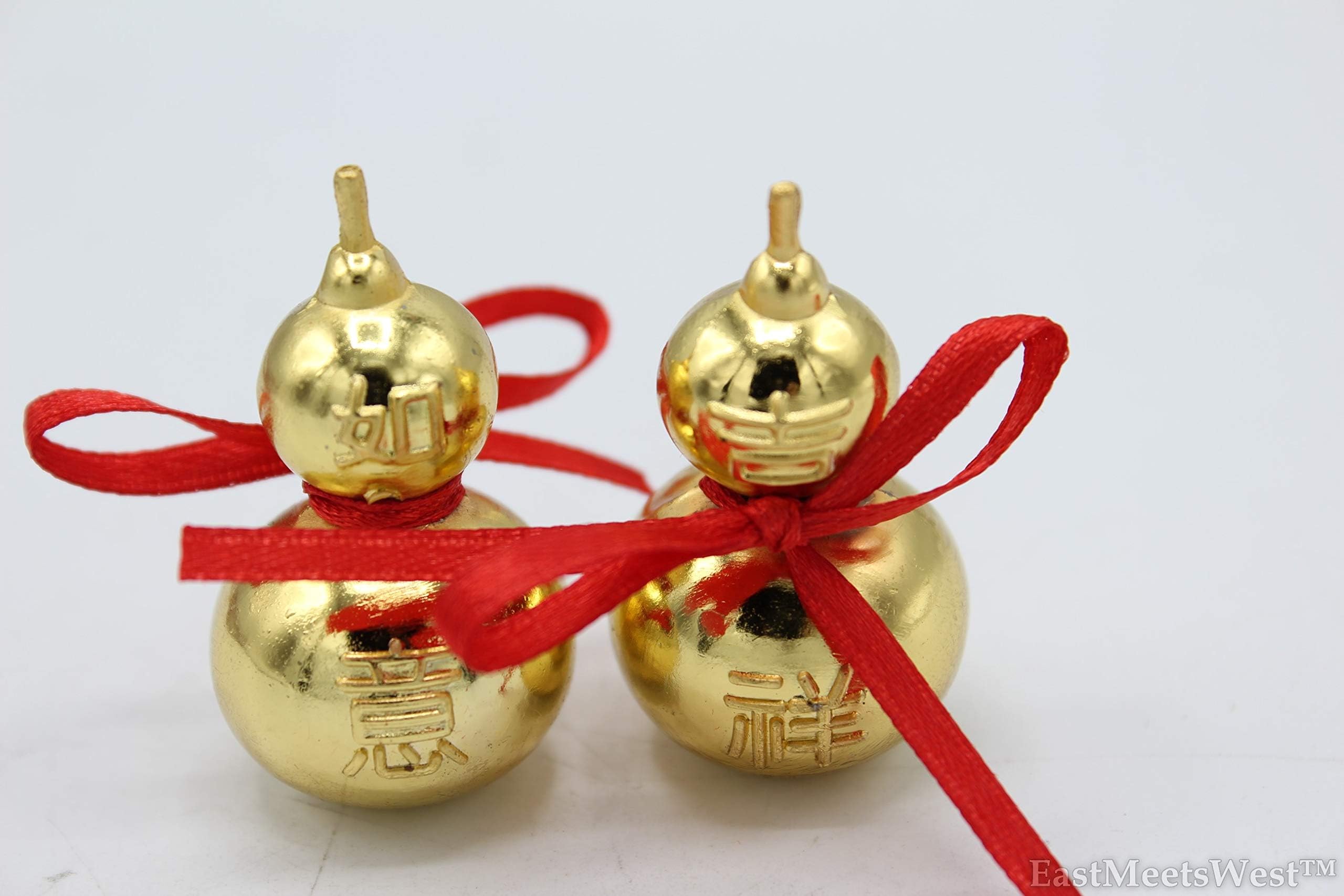 EastMeetsWest Set of 2 Mini Metal Gold Hu Lu Wu Lou Gourd Feng Shui Home Protection Ornament