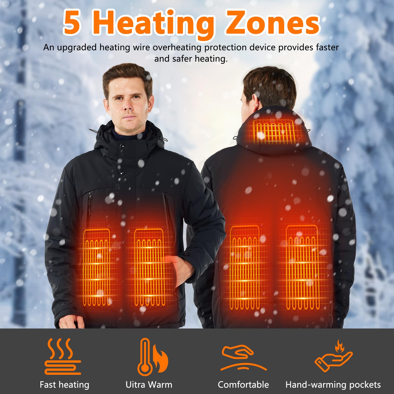Giacca Riscaldata Uomo Donna: Giacca Termica con Batteria da 18400mAh - 3 Livelli di Riscaldamento Giaccone Invernale - Sci Pesca Moto