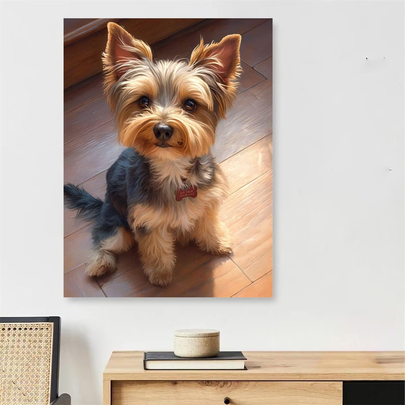Dog Paint by Numbers for Adults with Frame Canvas, Yorkshire Terrier Paint by Numbers with Frame, DIY Acrylic Oil Painting with Paints and Brushes for Home Decor, 20x30cm Small Canvas for Painting