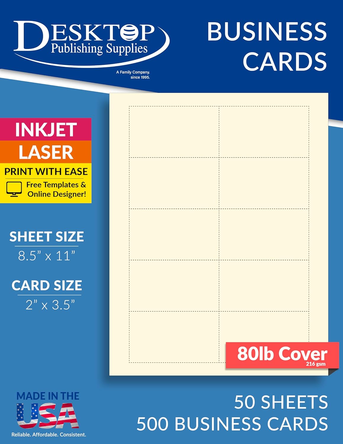 Heavyweight 80lb Off White/Cream Blank Business Cards - Laser & Inkjet (20 Sheets / 200 Business Cards)