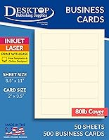 Vista 1 de Tarjetas de visita pesadas de 80 libras en blanco crema - láser e inyección de tinta (50 hojas / 500 tarjetas de visita)