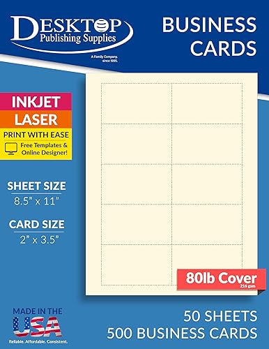 Tarjetas de visita pesadas de 80 libras en blanco crema - láser e inyección de tinta (50 hojas  500 tarjetas de visita)