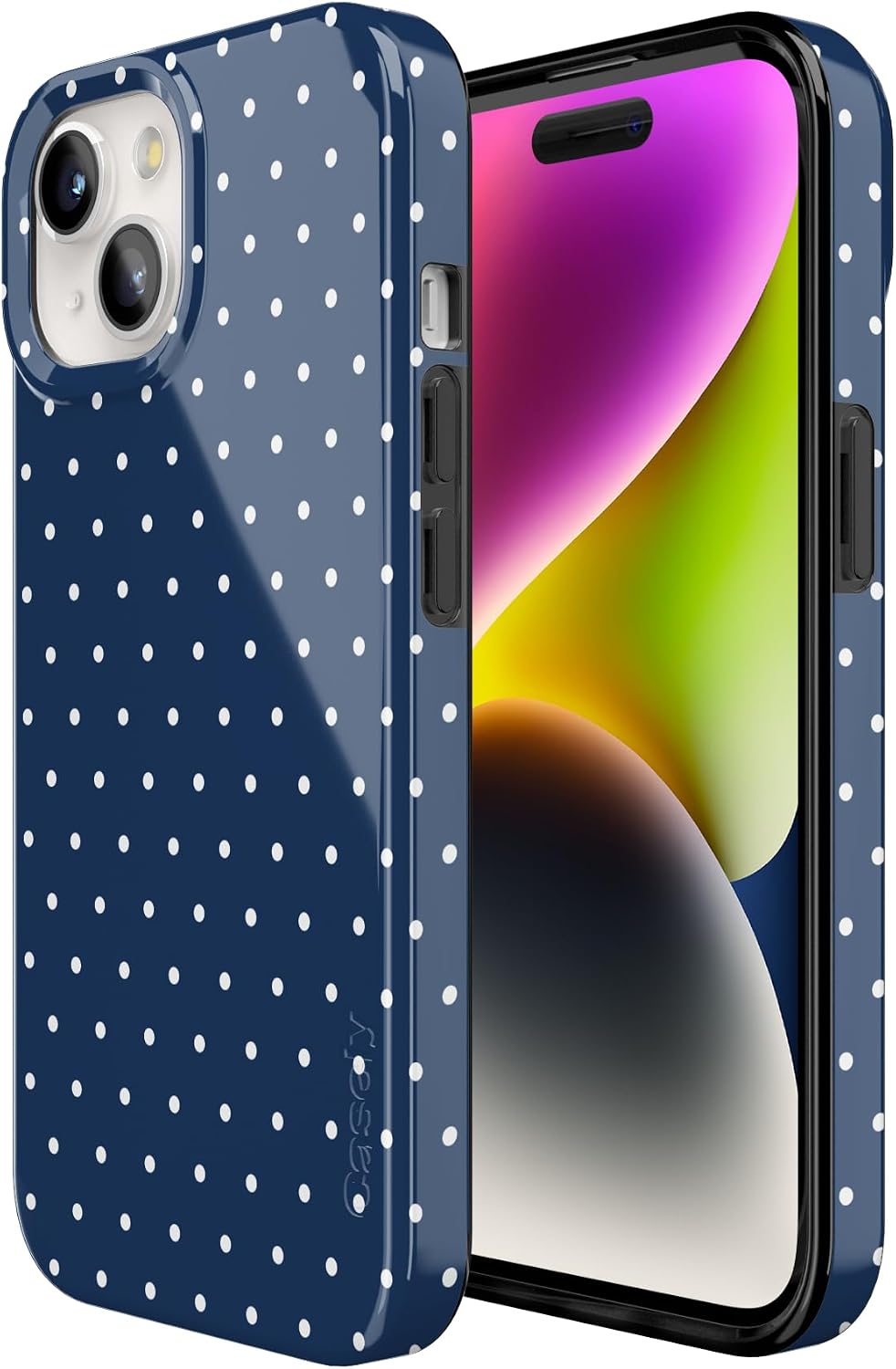 Casely iPhone 15 Plus Case | On the Dot | Navy Polka Dot | Compatible with MagSafe | Classic Ultra Slim Design