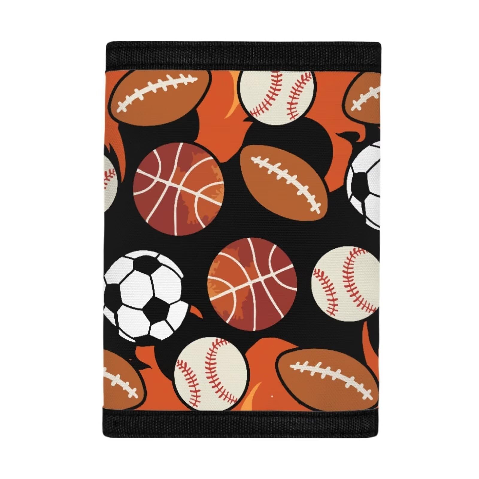 Rshubino Fire Soccer Wallet for Kids Basketball Boys Novelty Wallet for Children Rugby Wallet with Hook and Loop Baseball Trifold Wallet for Sports Outdoor