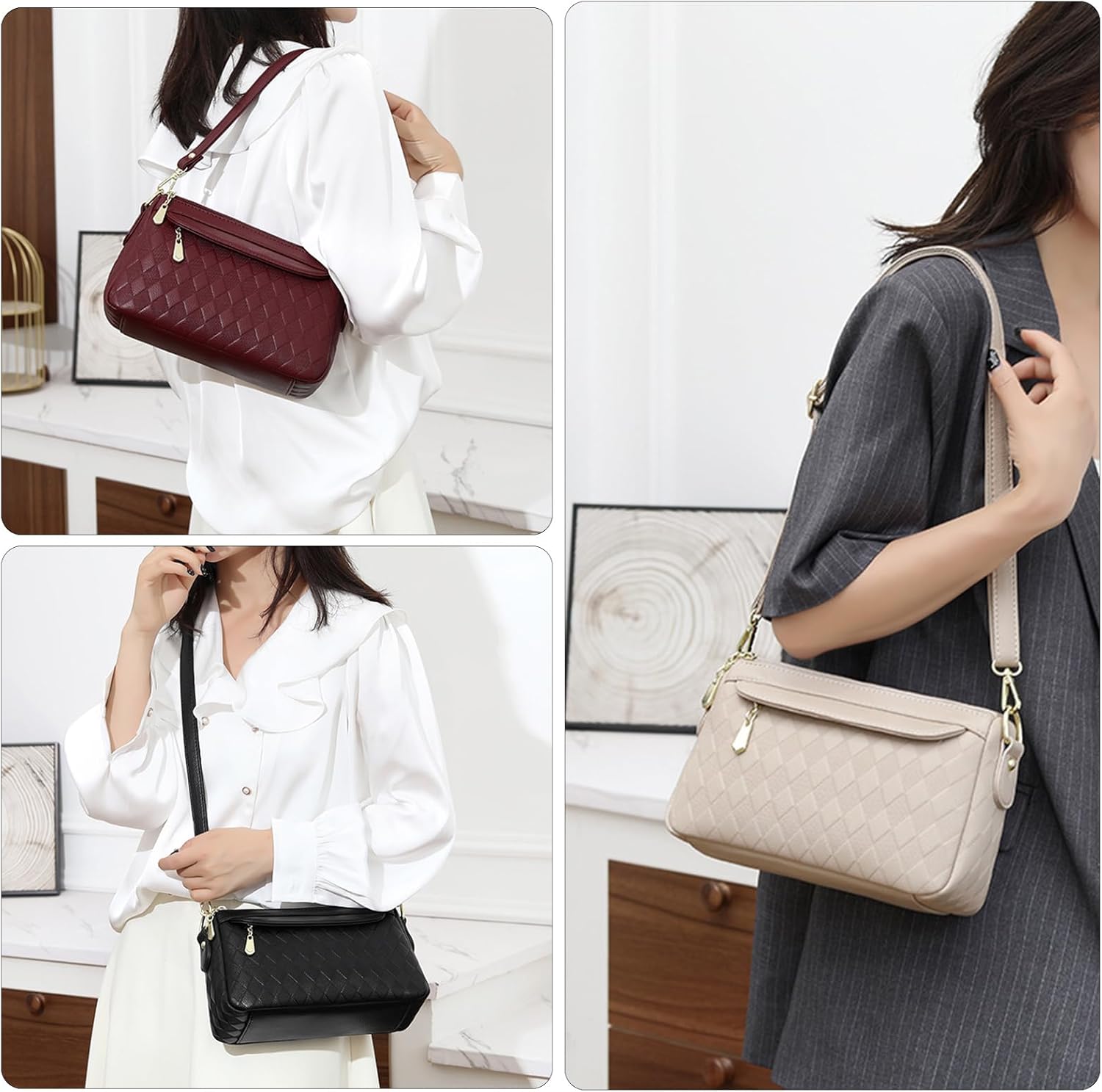 Quilted Hobo Bags for Women PU Leather Crossbody Purses Small Shoulder Handbag Trendy Tote Bag Satchel Bag - Image 2