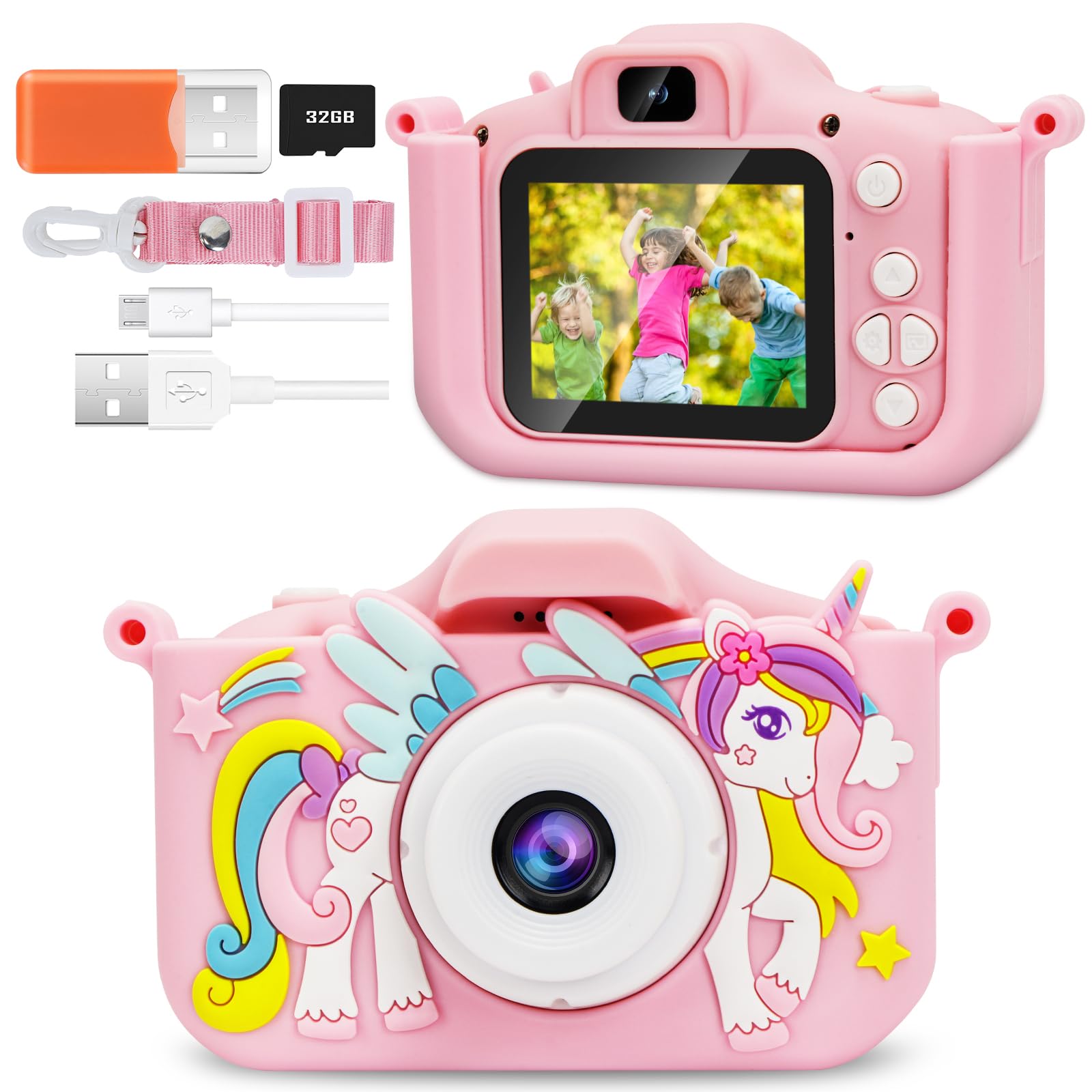 Camara Fotos Infantil, 2.0" Camara de Fotos para Niños, 1080P HD Cámara de Fotos, Cámara Infantil Camara Fotos Juguetes Niñas 3 4 5 6 7 8-12 Años Regalos de Cumpleaño Regalos Comunion, 32GB SD