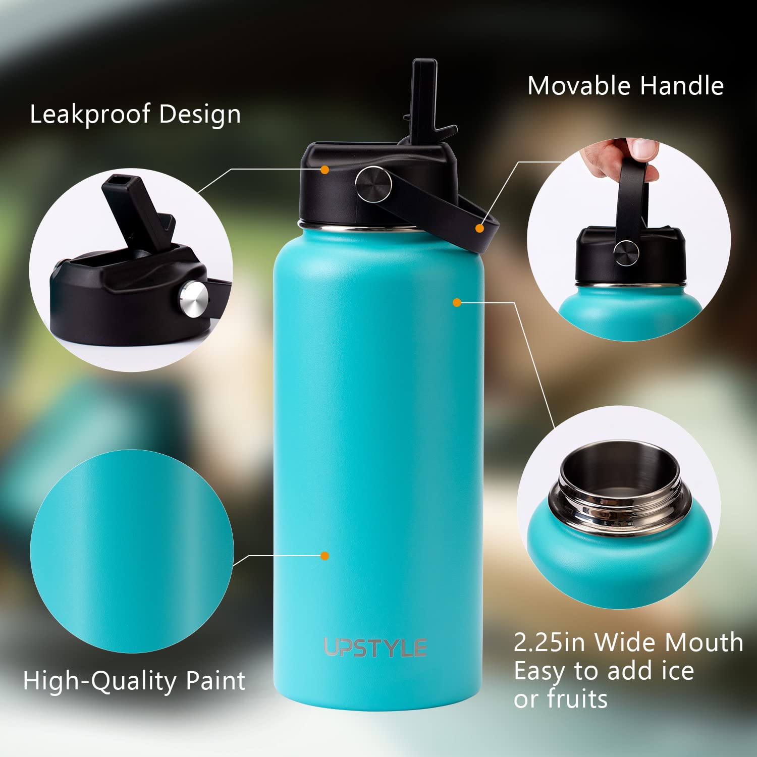 Upstyle Edelstahl-Isolierflasche 947 Ml - Doppelwandig, Schweißfrei, Mit Strohhalm & Ausgießer-Deckel