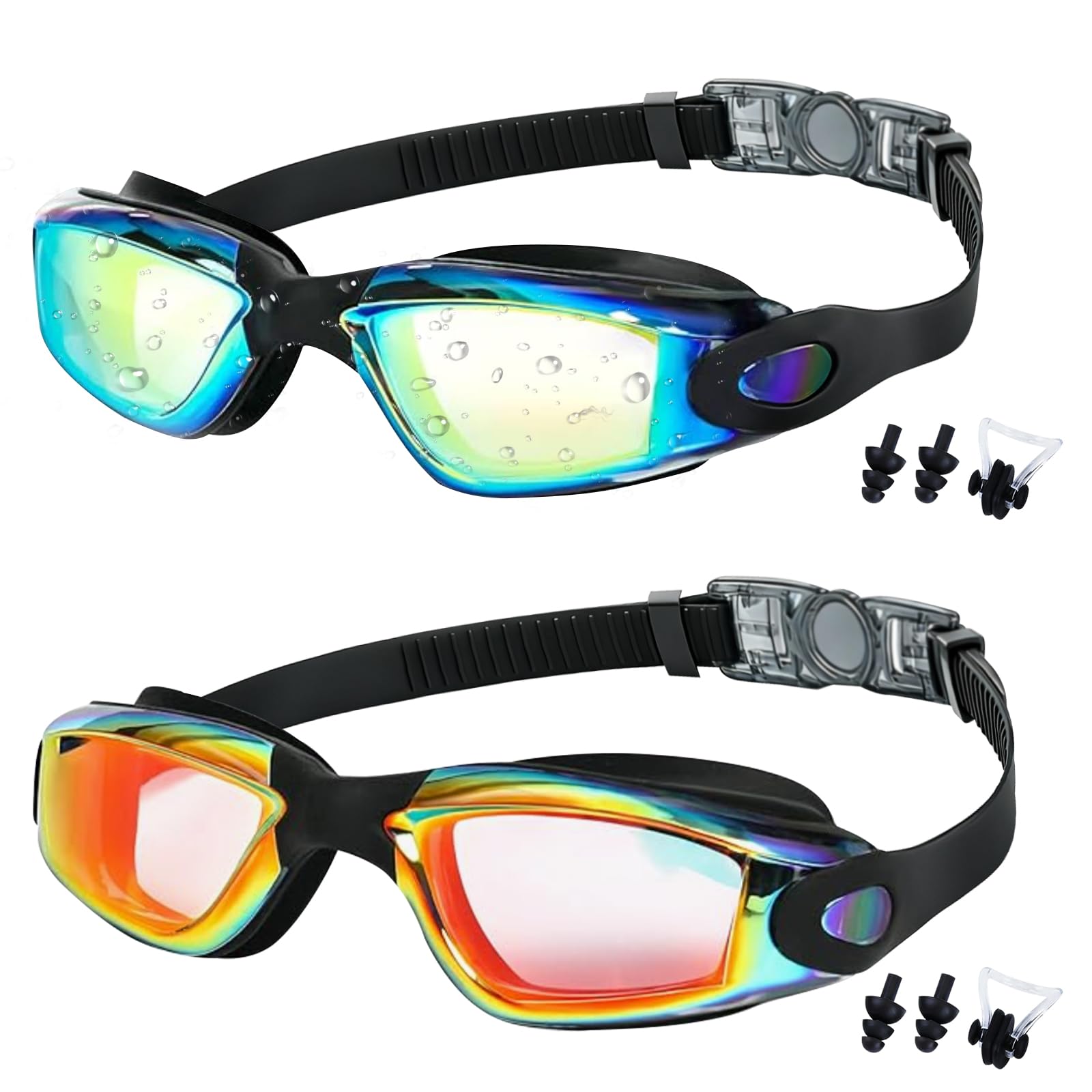 Medsuo Swim Goggles 2 Pack Swimming Goggles Anti Fog No Leaking For Adult Women Men Youth (Blue& Orange)