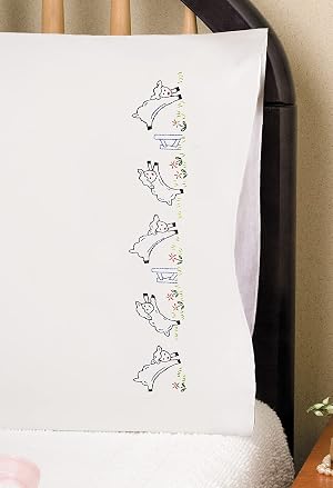 Design Works Crafts Prancing Sheep Stamped for Embroidery Pillowcases - Set of 2