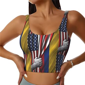 Colombian Colombia American Flag Sports Bras for Women Yoga Crop Tank Tops Low Neck Bralettes Sleeveless U Back Vest Racerback Underwear with Removable Pads Medium Orange