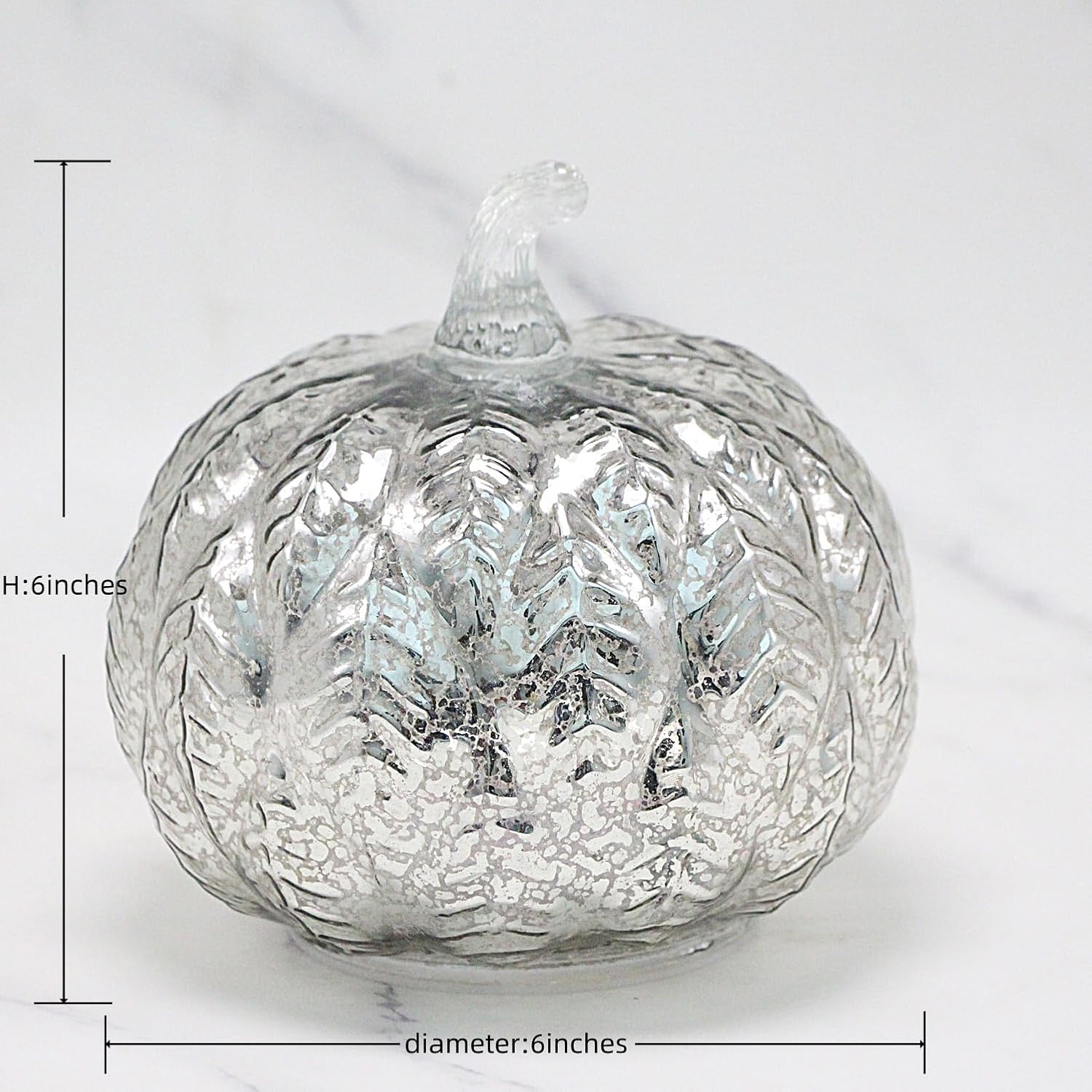 Mercury Glass Pumpkin Light with Timer, with 10 Fairy Lights Inside, Battery Operated Led Pumpkin Lamp, Ideal for Halloween Fall Decoration, Thanksgiving Rustic Decor, Xmas Décor (Silver)