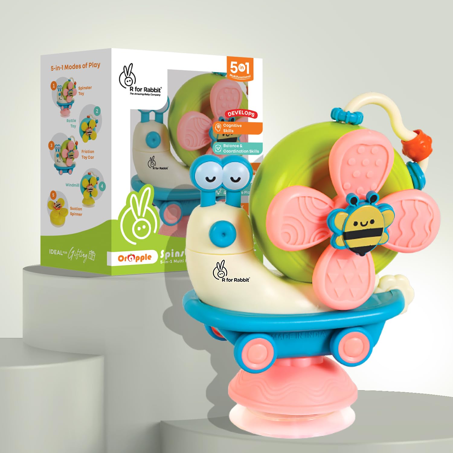 R for Rabbit Orapple Spinster Toy for Baby 5-in-1 Suction Spinner, Rattle, Friction Car, Windmill & Sensory Play | BPA-Free, Safe & Durable | Interactive Learning Toys for 6+ Months Kids (Blue Cream)-picture-27
